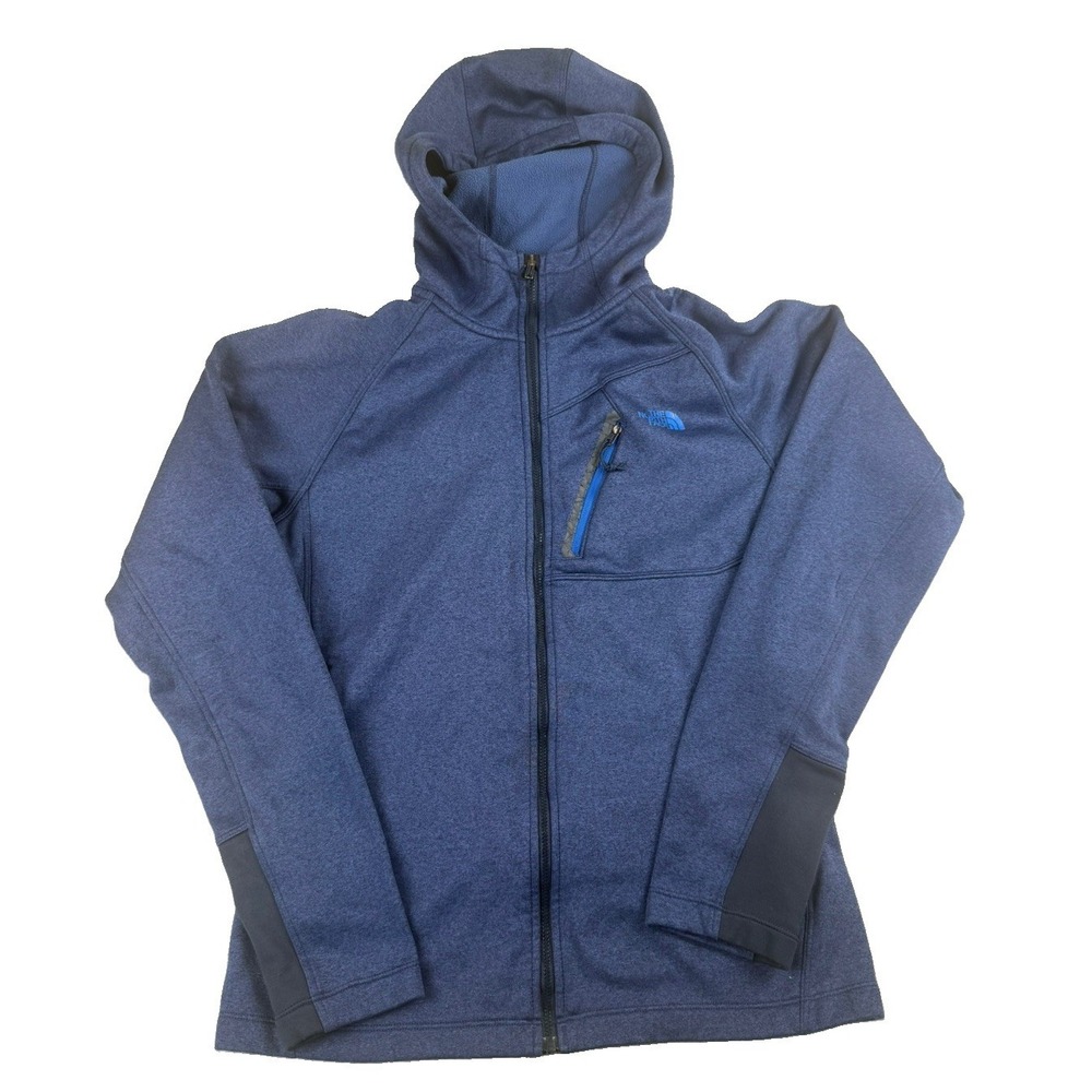 The North Face Mens Small Hooded Fleece Jacket Blue Full Zip Hiking Outdoor